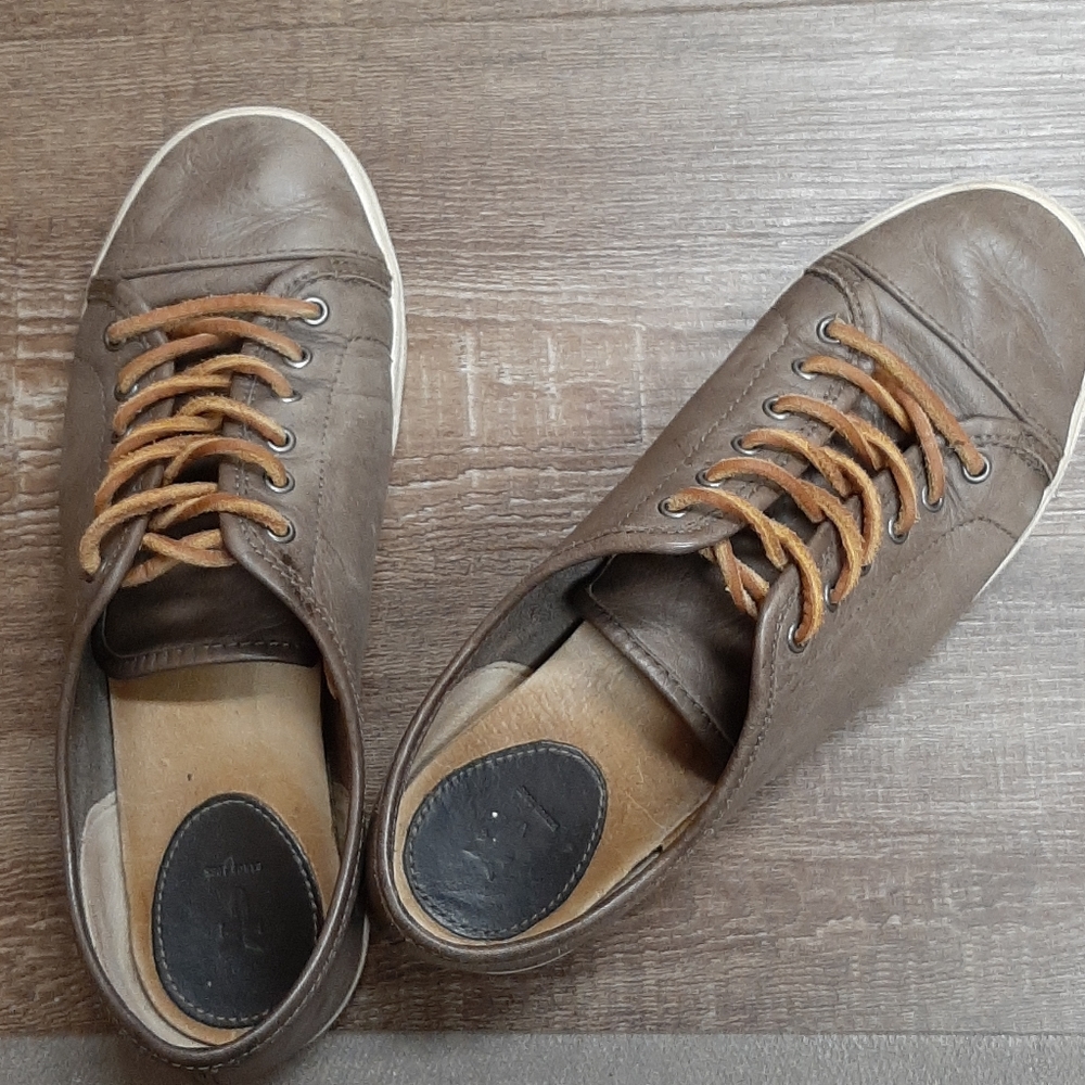 Frye leather tennis shoes. Brownish gray color